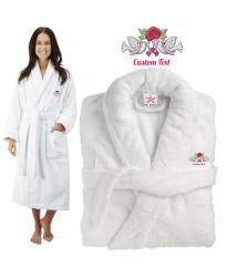 Deluxe Terry cotton with Cute love birds CUSTOM TEXT Embroidery bathrobe