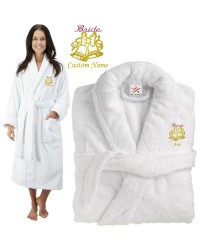 Deluxe Terry cotton with bride bells design CUSTOM TEXT Embroidery bathrobe