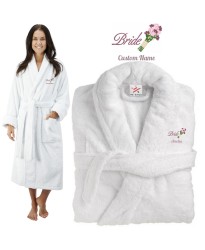 Deluxe Terry cotton with bride flower bouquet CUSTOM TEXT Embroidery bathrobe