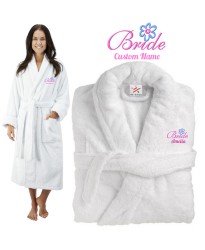 Deluxe Terry cotton with fancy bride flower CUSTOM TEXT Embroidery bathrobe