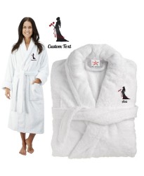 Deluxe Terry cotton with bride holding flowers CUSTOM TEXT Embroidery bathrobe