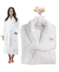 Deluxe Terry cotton with bride fancy flowers CUSTOM TEXT Embroidery bathrobe