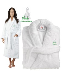 Deluxe Terry cotton with classy bride gown CUSTOM TEXT Embroidery bathrobe