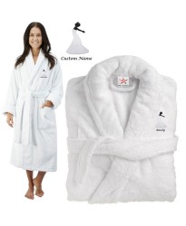 Deluxe Terry cotton with happy bride graphic CUSTOM TEXT Embroidery bathrobe