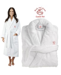 Deluxe Terry cotton with Bride and groom hearts CUSTOM TEXT Embroidery bathrobe