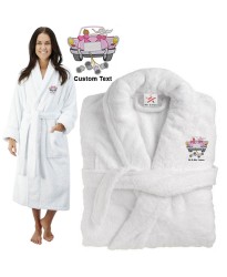 Deluxe Terry cotton with bride and groom wedding car CUSTOM TEXT Embroidery bathrobe