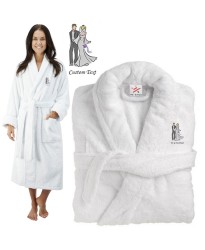 Deluxe Terry cotton with bride and groom graphic CUSTOM TEXT Embroidery bathrobe