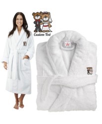 Deluxe Terry cotton with Cute Teddy Bride and Groom CUSTOM TEXT Embroidery bathrobe
