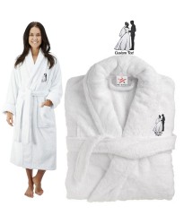 Deluxe Terry cotton with Bride and Groom Silhouette Design Embroidery bathrobe
