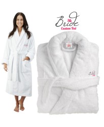 Deluxe Terry cotton with bride pink with flower CUSTOM TEXT Embroidery bathrobe