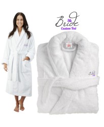 Deluxe Terry cotton with bride purple with flower CUSTOM TEXT Embroidery bathrobe