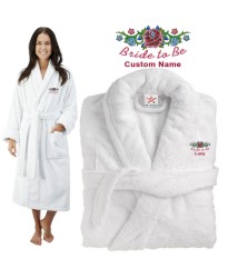 Deluxe Terry cotton with bride to be flowers Bride CUSTOM TEXT Embroidery bathrobe