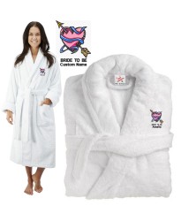 Deluxe Terry cotton with Bride to be with heart and arrow CUSTOM TEXT Embroidery bathrobe