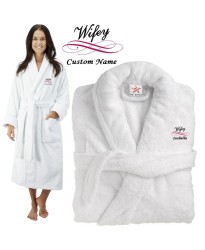 Deluxe Terry cotton with CURLY WIFEY DESIGN CUSTOM TEXT Embroidery bathrobe
