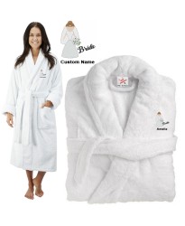 Deluxe Terry cotton with happy cute bride CUSTOM TEXT Embroidery bathrobe