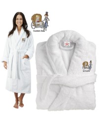 Deluxe Terry cotton with bride and groom traditional cycle  CUSTOM TEXT Embroidery bathrobe