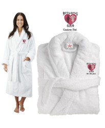 Deluxe Terry cotton with bride and groom devilishly good CUSTOM TEXT Embroidery bathrobe