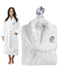 Deluxe Terry cotton with him and her love dolphins CUSTOM TEXT Embroidery bathrobe