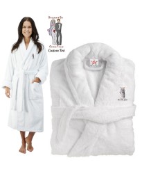 Deluxe Terry cotton with bride and groom dreams do come true CUSTOM TEXT Embroidery bathrobe