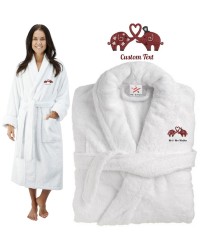 Deluxe Terry cotton with bride groom elephant couple CUSTOM TEXT Embroidery bathrobe