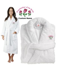 Deluxe Terry cotton with grandmother of the bride with flowers CUSTOM TEXT Embroidery bathrobe