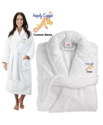 Deluxe Terry cotton with Happily Engaged Ring CUSTOM TEXT Embroidery bathrobe