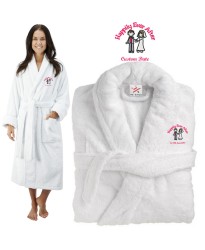 Deluxe Terry cotton with happily ever after clipart CUSTOM TEXT Embroidery bathrobe