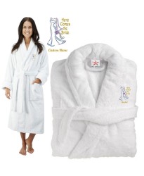 Deluxe Terry cotton with here comes the bride clipart CUSTOM TEXT Embroidery bathrobe