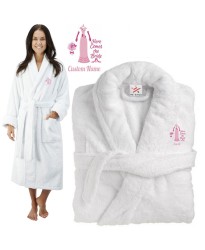 Deluxe Terry cotton with here comes the bride trendy dress graphic CUSTOM TEXT Embroidery bathrobe
