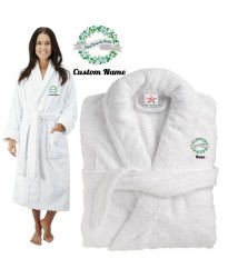 Deluxe Terry cotton with here comes the brides with flowers & Ribbon CUSTOM TEXT Embroidery bathrobe