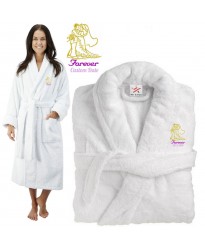 Deluxe Terry cotton with him and her forever CUSTOM TEXT Embroidery bathrobe