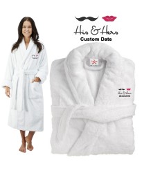 Deluxe Terry cotton with His & Her Lips & Mustache CUSTOM TEXT Embroidery bathrobe
