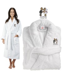 Deluxe Terry cotton with just married loving bears CUSTOM TEXT Embroidery bathrobe