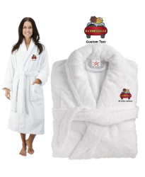 Deluxe Terry cotton with just Married wedding couple car CUSTOM TEXT Embroidery bathrobe