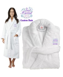 Deluxe Terry cotton with Just Married Floral Style CUSTOM TEXT Embroidery bathrobe