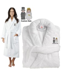 Deluxe Terry cotton with Cute Bride & Groom CUSTOM TEXT Embroidery bathrobe