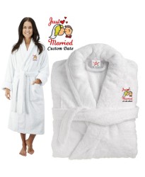 Deluxe Terry cotton with Just Married Bride Groom Kiss CUSTOM TEXT Embroidery bathrobe