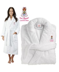 Deluxe Terry cotton with Just Married Teddy Bride CUSTOM TEXT Embroidery bathrobe