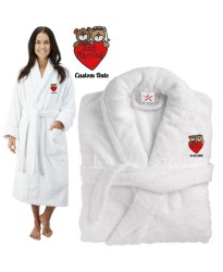 Deluxe Terry cotton with Just Married Bride And Groom Teddy CUSTOM TEXT Embroidery bathrobe