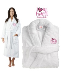 Deluxe Terry cotton with i love my fiancée heart CUSTOM TEXT Embroidery bathrobe