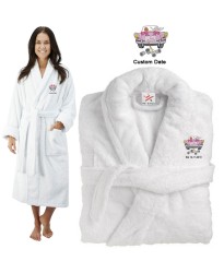 Deluxe Terry cotton with just married couple wedding car CUSTOM TEXT Embroidery bathrobe