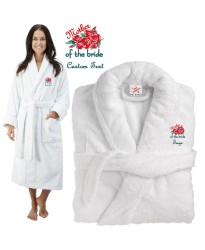 Deluxe Terry cotton with mother of the bride flower bunch CUSTOM TEXT Embroidery bathrobe