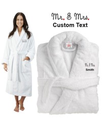 Deluxe Terry cotton with mr & mrs in script stlye CUSTOM TEXT Embroidery bathrobe