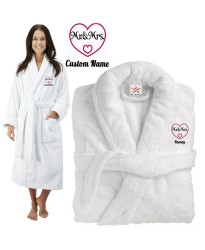 Deluxe Terry cotton with Mr & Mrs Hearts CUSTOM TEXT Embroidery bathrobe
