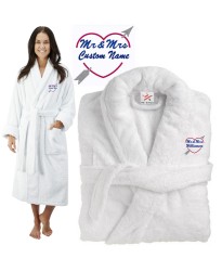 Deluxe Terry cotton with MR & MRS IN HEARTS CUSTOM TEXT Embroidery bathrobe