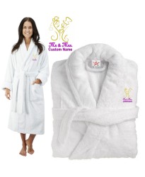 Deluxe Terry cotton with MRS AND MRS CUTE DESIGN CUSTOM TEXT Embroidery bathrobe