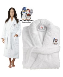 Deluxe Terry cotton with mr & mrs cold feet CUSTOM TEXT Embroidery bathrobe