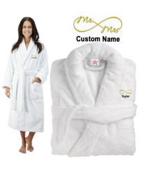 Deluxe Terry cotton with Mr & Mrs Curly CUSTOM TEXT Embroidery bathrobe