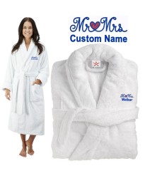 Deluxe Terry cotton with Mr & Mrs Heart CUSTOM TEXT Embroidery bathrobe