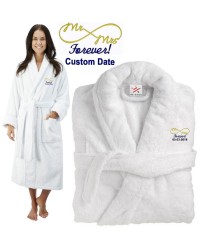 Deluxe Terry cotton with MR & MRS CURLY FOREVER CUSTOM TEXT Embroidery bathrobe